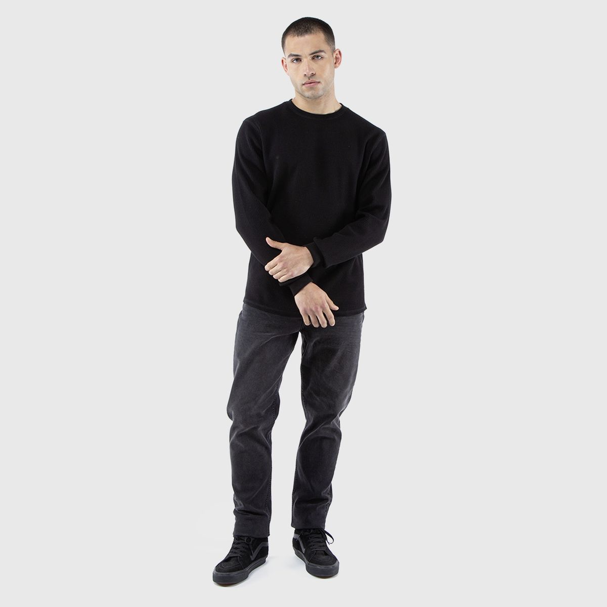 BLACK - Crewneck Waffle Summer Black Black Bubba
