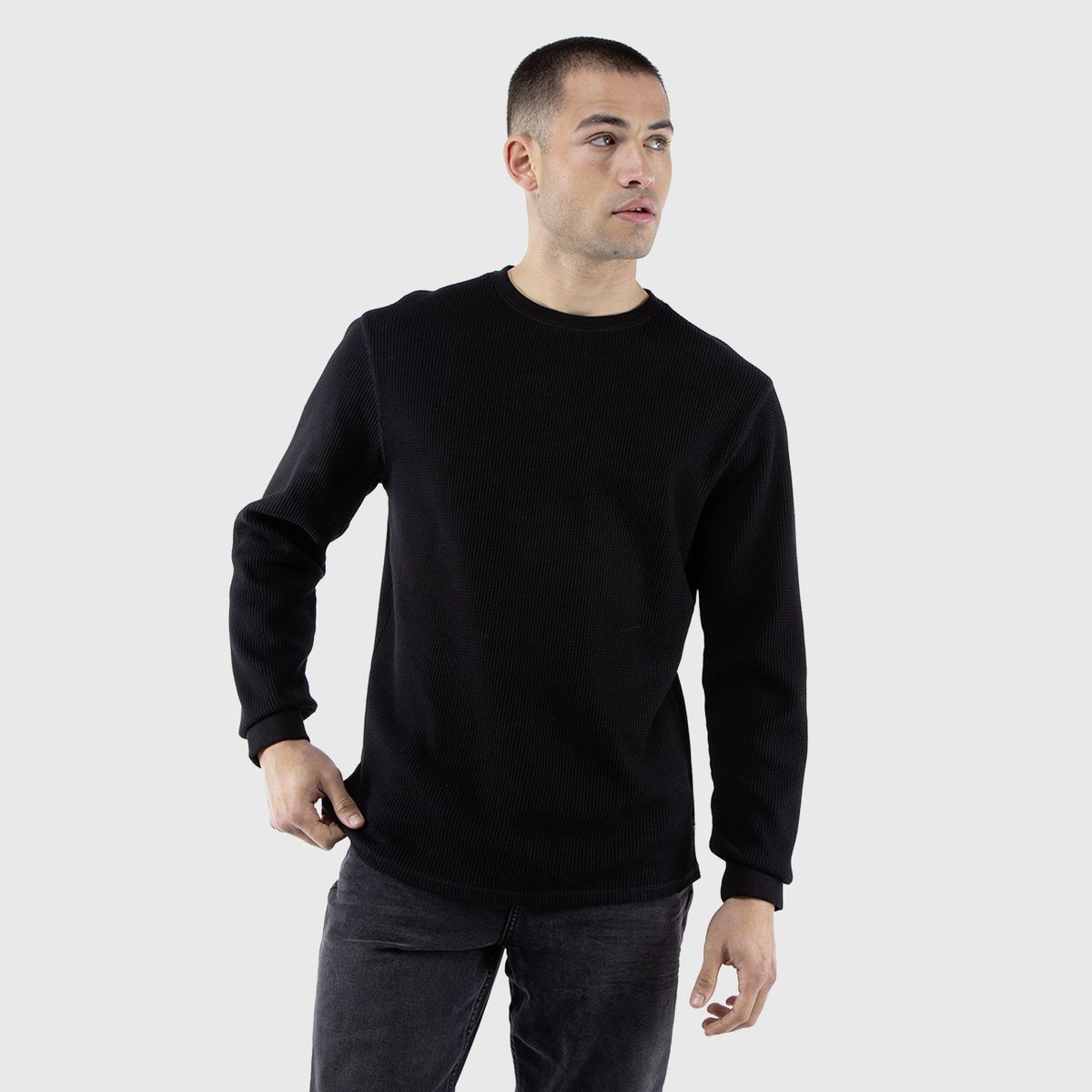 BLACK - Crewneck Waffle Summer Black Black Bubba