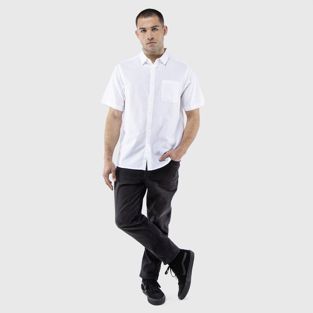 BLACK - Camisa Manga Corta Lino Blanca Black Bubba