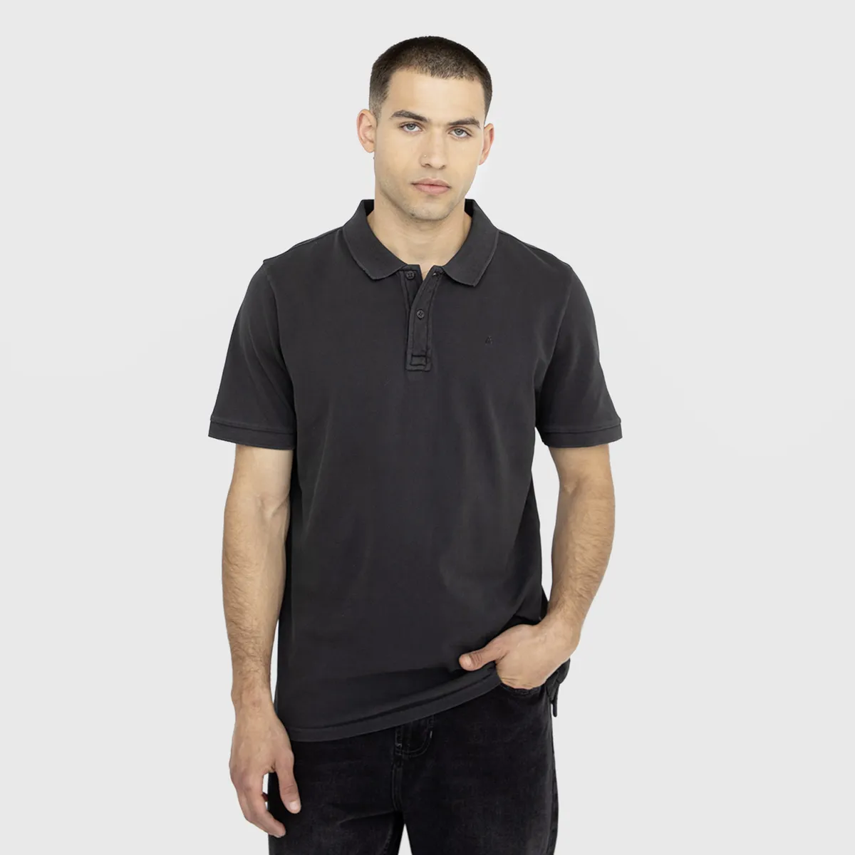 BLACK BUBBA - Polera Polo Pique Gris Oscuro Black Bubba