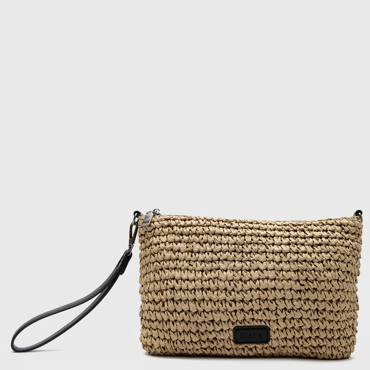 BLACK - Cartera Clutch Raffia Camel Black Bubba
