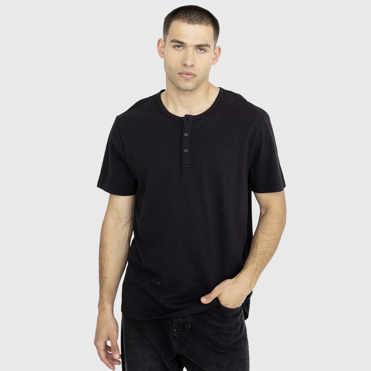 BLACK - Polera Henley Black Black Bubba