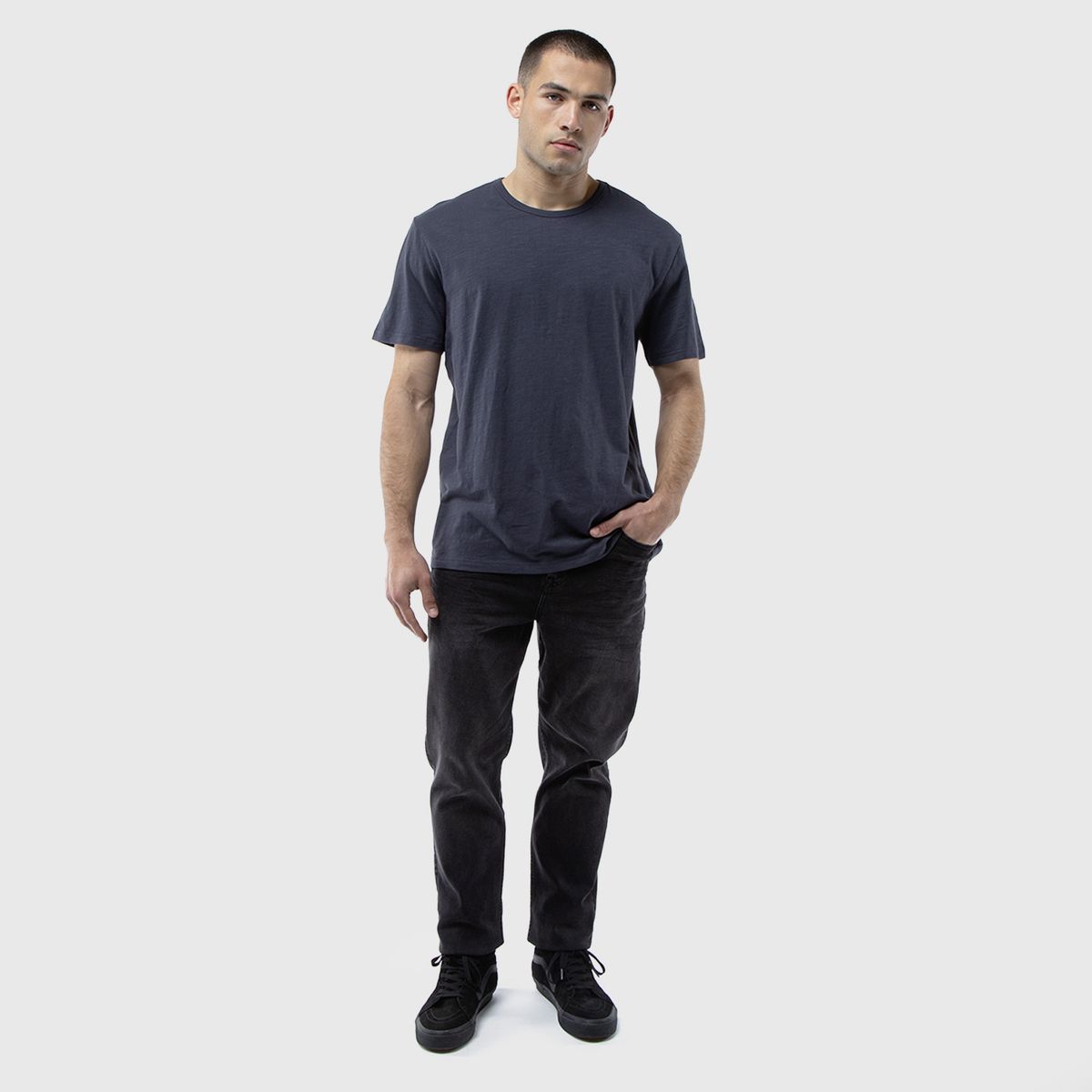 BLACK BUBBA - Polera Slub Cotton Gris Marengo Black Bubba
