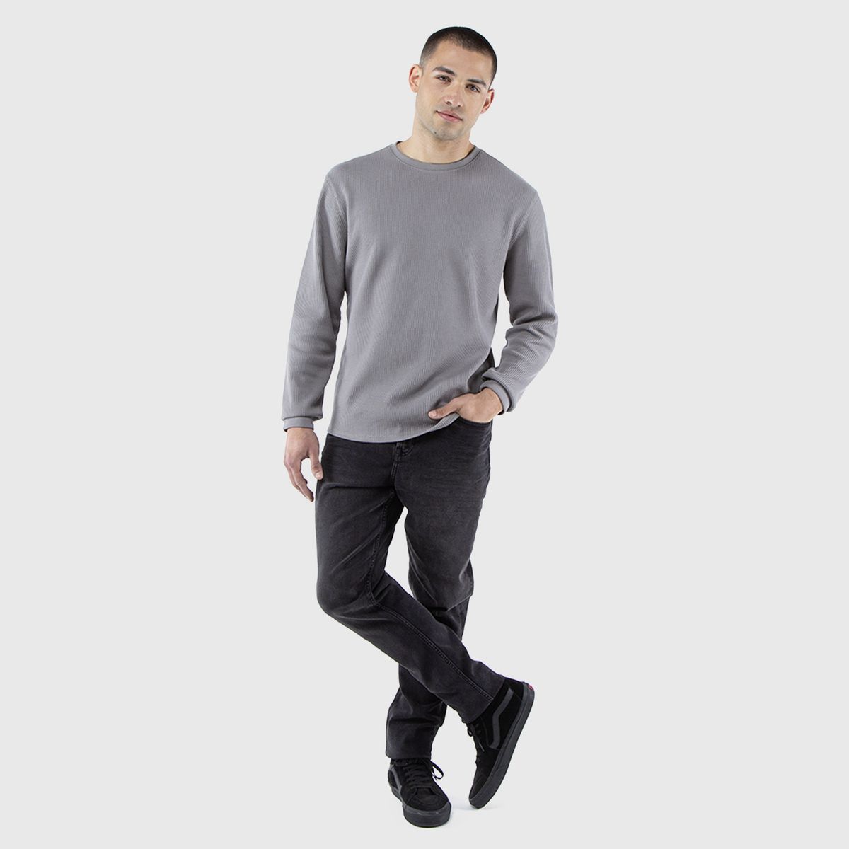 BLACK - Crewneck Waffle Summer Gris Black Bubba