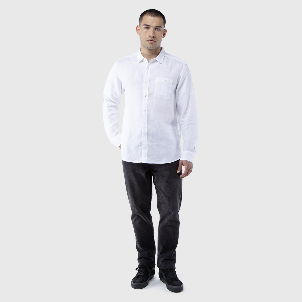 BLACK BUBBA - Camisa Manga Larga Lino White Black Bubba