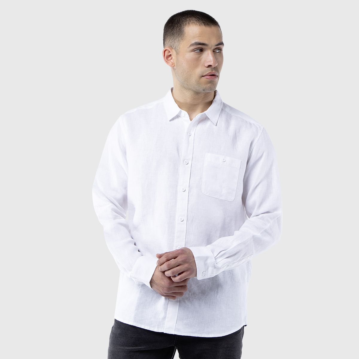 BLACK BUBBA - Camisa Manga Larga Lino White Black Bubba