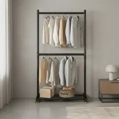 GENERICO - PERCHERO ORGANIZADOR DE ROPA NEGRO 180X80X40 DOBLE PISO MP