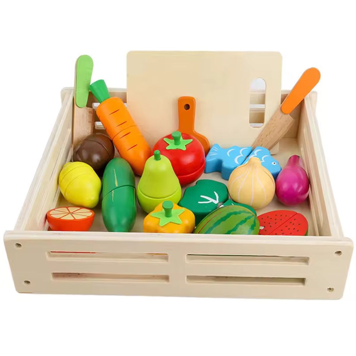 GENERICO - Juego Didáctico 17 Piezas de Frutas y Verduras Madera con Imán niños