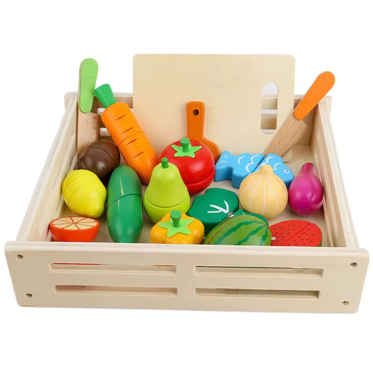 GENERICO - Juego Didáctico 17 Piezas de Frutas y Verduras Madera con Imán niños