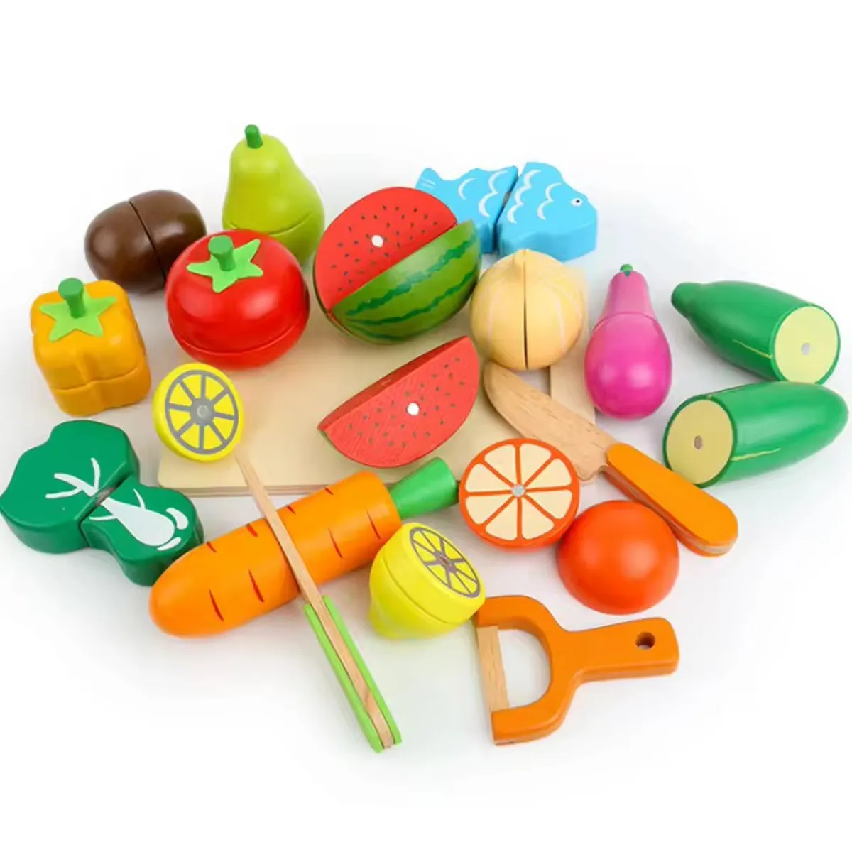 GENERICO - Juego Didáctico 17 Piezas de Frutas y Verduras Madera con Imán niños