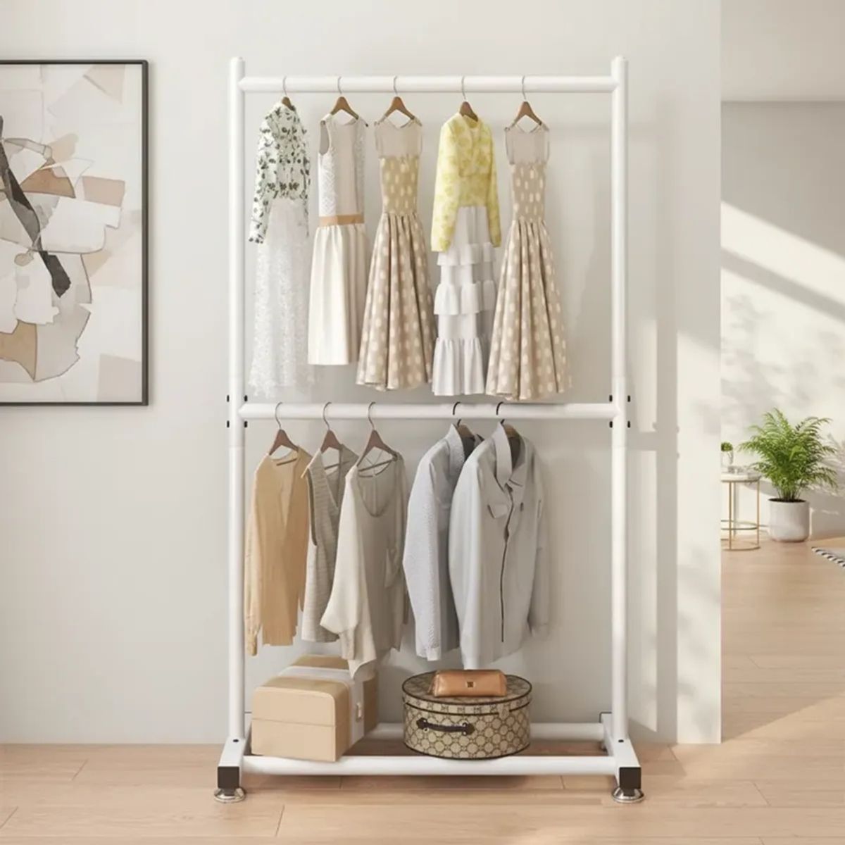 GENERICO - PERCHERO ORGANIZADOR DE ROPA BLANCO 180X80X40 DOBLE PISO MP