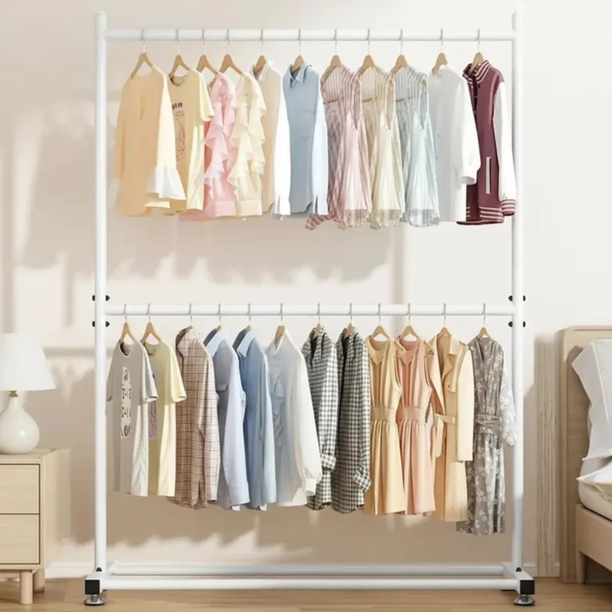 GENERICO - PERCHERO ORGANIZADOR DE ROPA BLANCO 180X80X40 DOBLE PISO MP