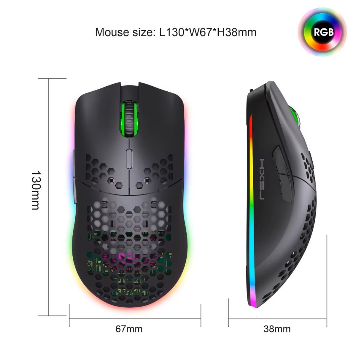 GENERICO - Ratón Gamer Inalámbrico HXSJ T66 RGB 2.4G con 4 Niveles de DPI y Batería 600mAh