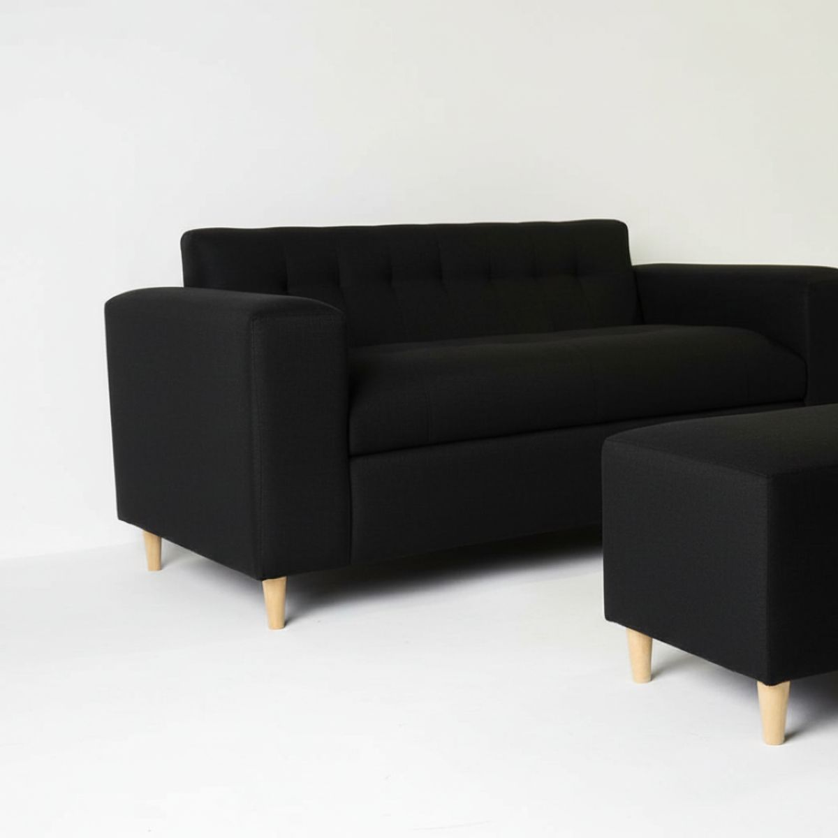 MUEBLES NEW - SOFA DOS CUERPOS MAS DOS PUFF NEGRO LINO