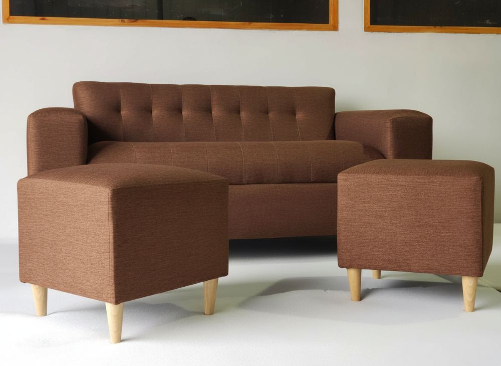SOFA DOS CUERPOS MAS DOS PUFF CHOCOLATE LINO