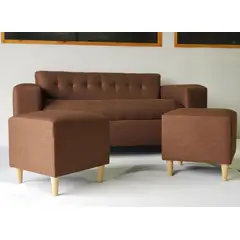 MUEBLES NEW - SOFA DOS CUERPOS MAS DOS PUFF CHOCOLATE LINO