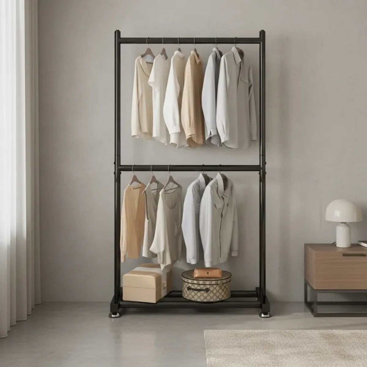 GENERICO - PERCHERO ORGANIZADOR DE ROPA NEGRO 180X80X40 DOBLE PISO MP