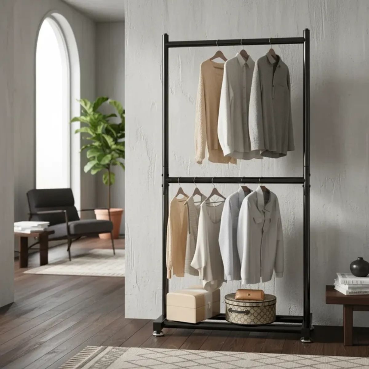 GENERICO - PERCHERO ORGANIZADOR DE ROPA NEGRO 180X80X40 DOBLE PISO MP