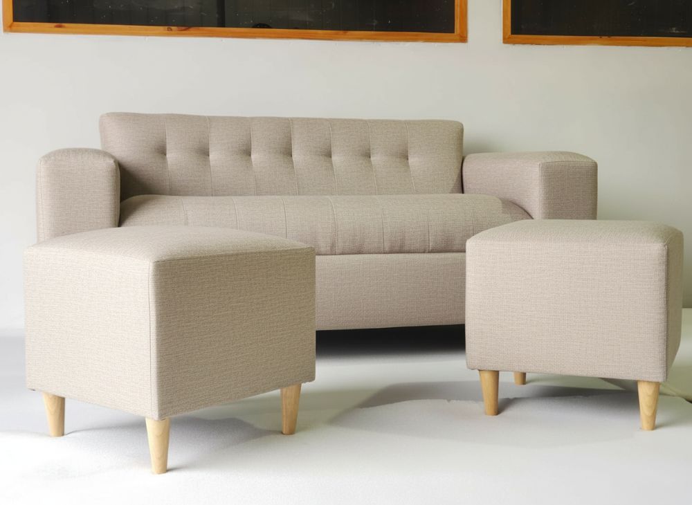 SOFA DOS CUERPOS MAS DOS PUFF BEIGE LINO