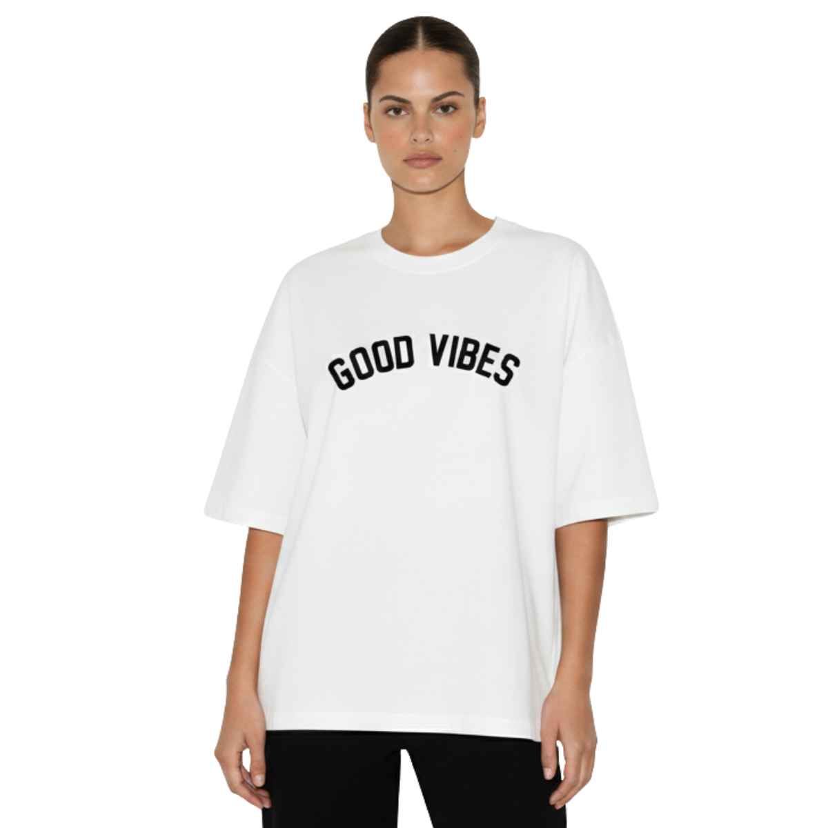 TRIPLE PLAY - Polera Oversize Dama 100% Algodón Good Vibes