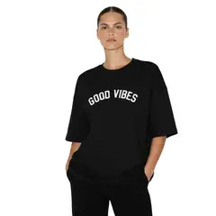 TRIPLE PLAY - Polera Oversize Dama 100% Algodón Good Vibes