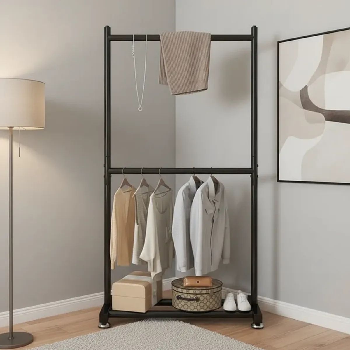 GENERICO - PERCHERO ORGANIZADOR DE ROPA NEGRO 180X80X40 DOBLE PISO MP