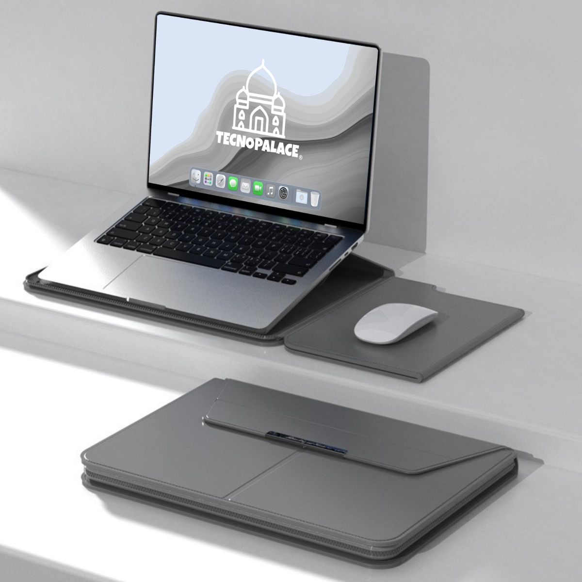 GENERICO - Funda Bolso Para Notebook Macbook Con Soporte Plegable 13"  / 14"  - Gris