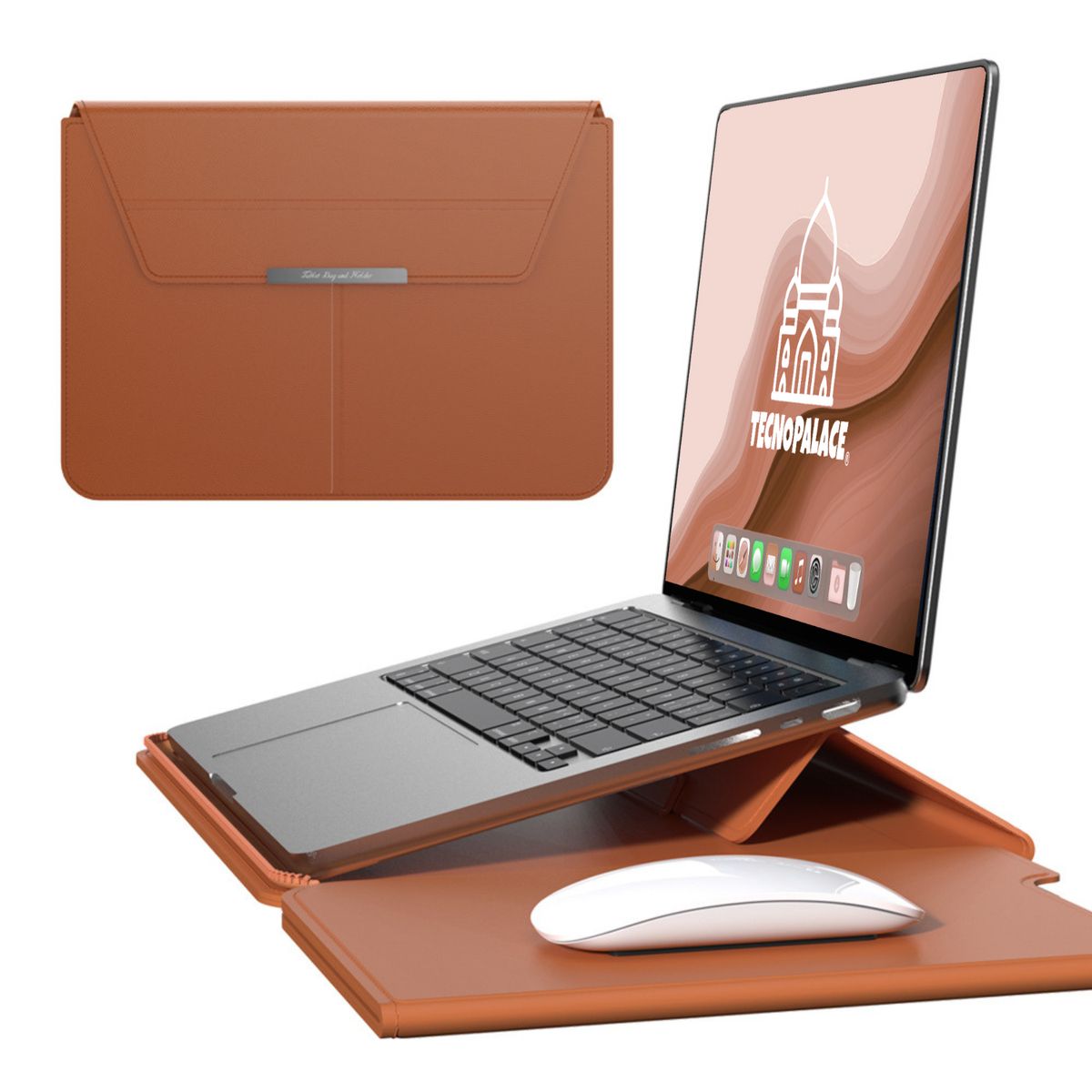 GENERICO - Funda Bolso Para Notebook Macbook Con Soporte Plegable 13"  / 14"  - Café