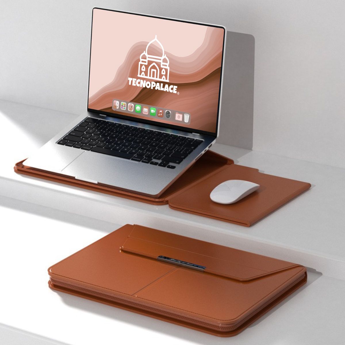 GENERICO - Funda Bolso Para Notebook Macbook Con Soporte Plegable 13"  / 14"  - Café