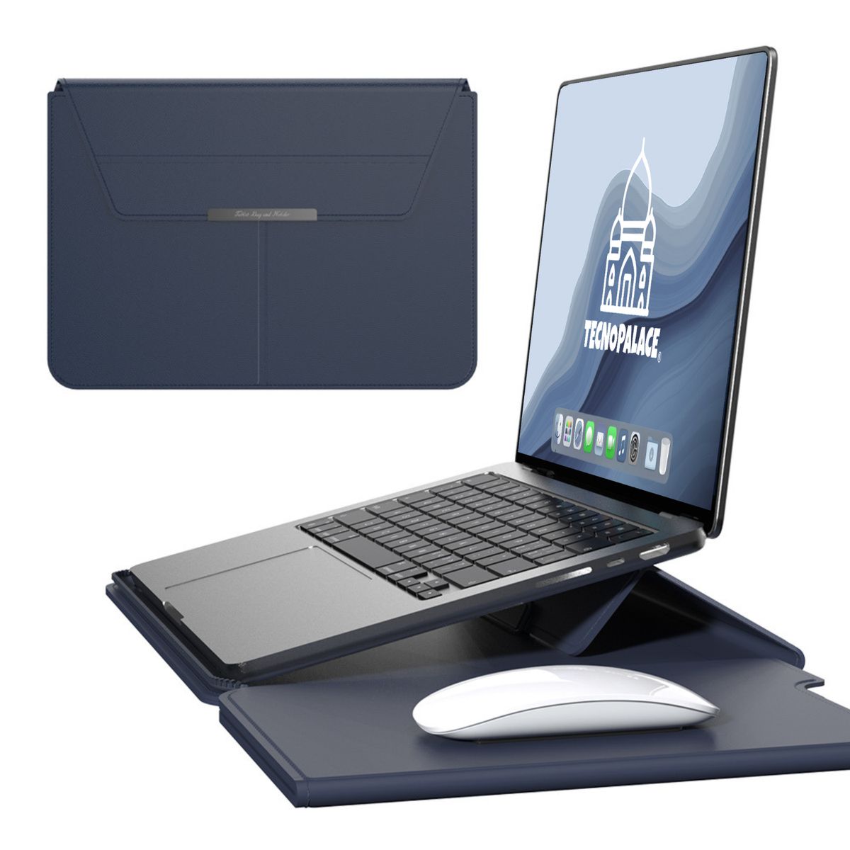GENERICO - Funda Bolso Para Notebook Macbook Con Soporte Plegable 13"  / 14"  - Azul Oscuro