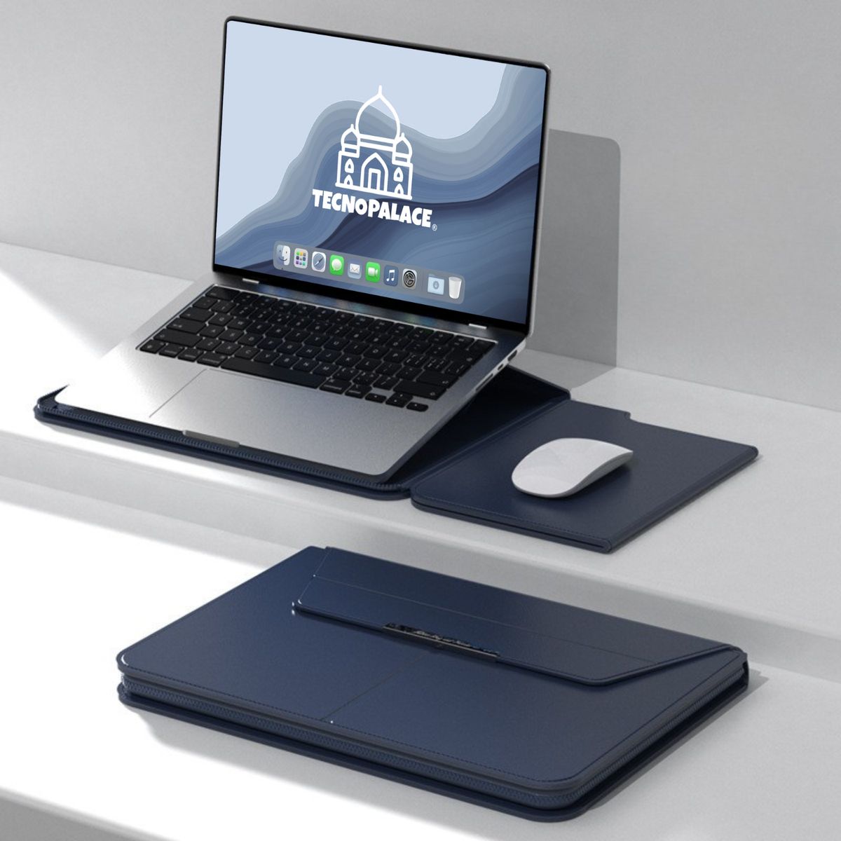 GENERICO - Funda Bolso Para Notebook Macbook Con Soporte Plegable 13"  / 14"  - Azul Oscuro
