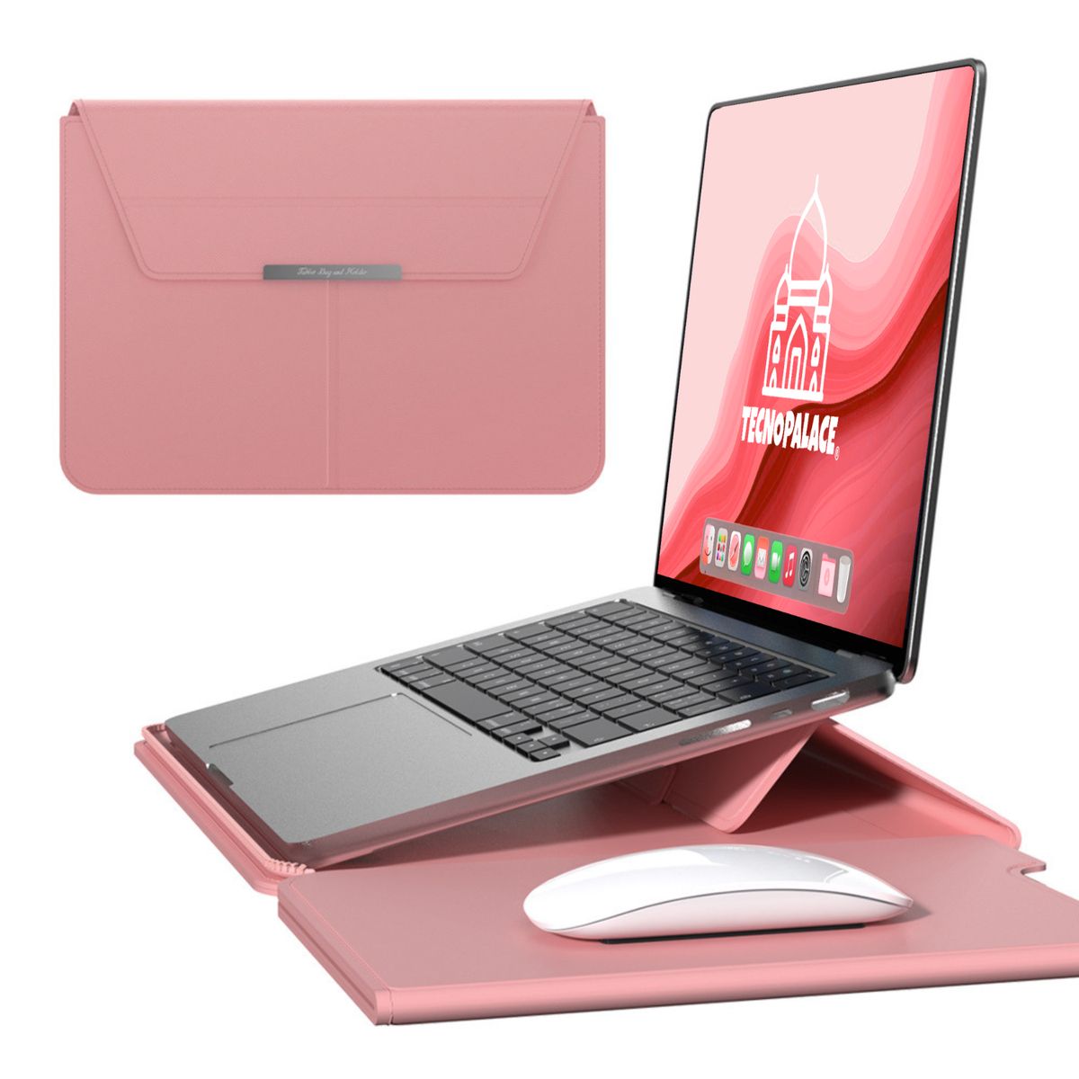 GENERICO - Funda Bolso Para Notebook Macbook Con Soporte Plegable 13"  / 14"  - Rosado