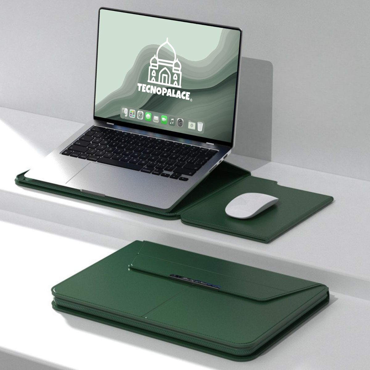 GENERICO - Funda Bolso Para Notebook Macbook Con Soporte Plegable 15"  / 16"  - Verde Oscuro