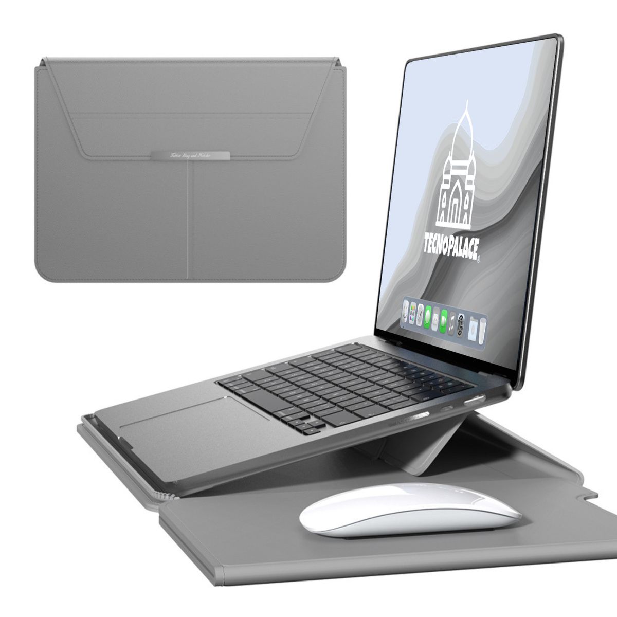 GENERICO - Funda Bolso Para Notebook Macbook Con Soporte Plegable 15"  / 16"  - Gris