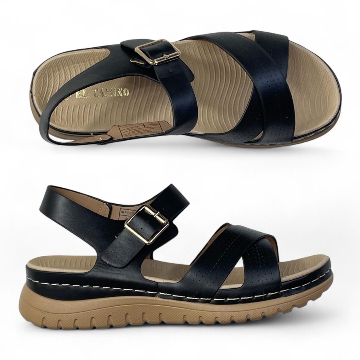 CARBIN - Sandalias Mujer Confort con Hebilla y Planta Antideslizante