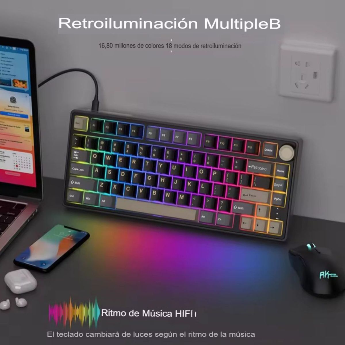 ROYAL KLUDGE - Teclado Mecánico Gamer Royal Kludge R75 Negro