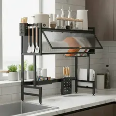 HOMEBRANDT - Estante Escurridor Organizador De Platos Con Puerta 85cm Negro