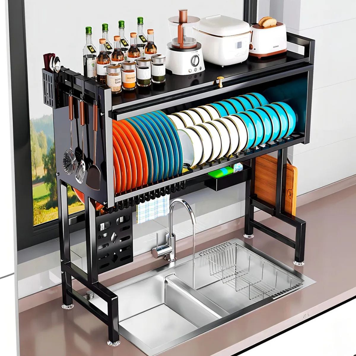 HOMEBRANDT - Estante Escurridor Organizador De Platos Con Puerta 105cm Negro