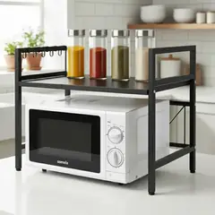 HOMEBRANDT - Estante Microondas Extensible Organizador Metalico Cocina Negro