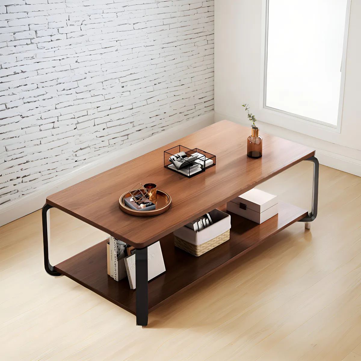 ANYHOGAR - Mesa De Centro 2 Nivel 100x48x43cm Color Marrón