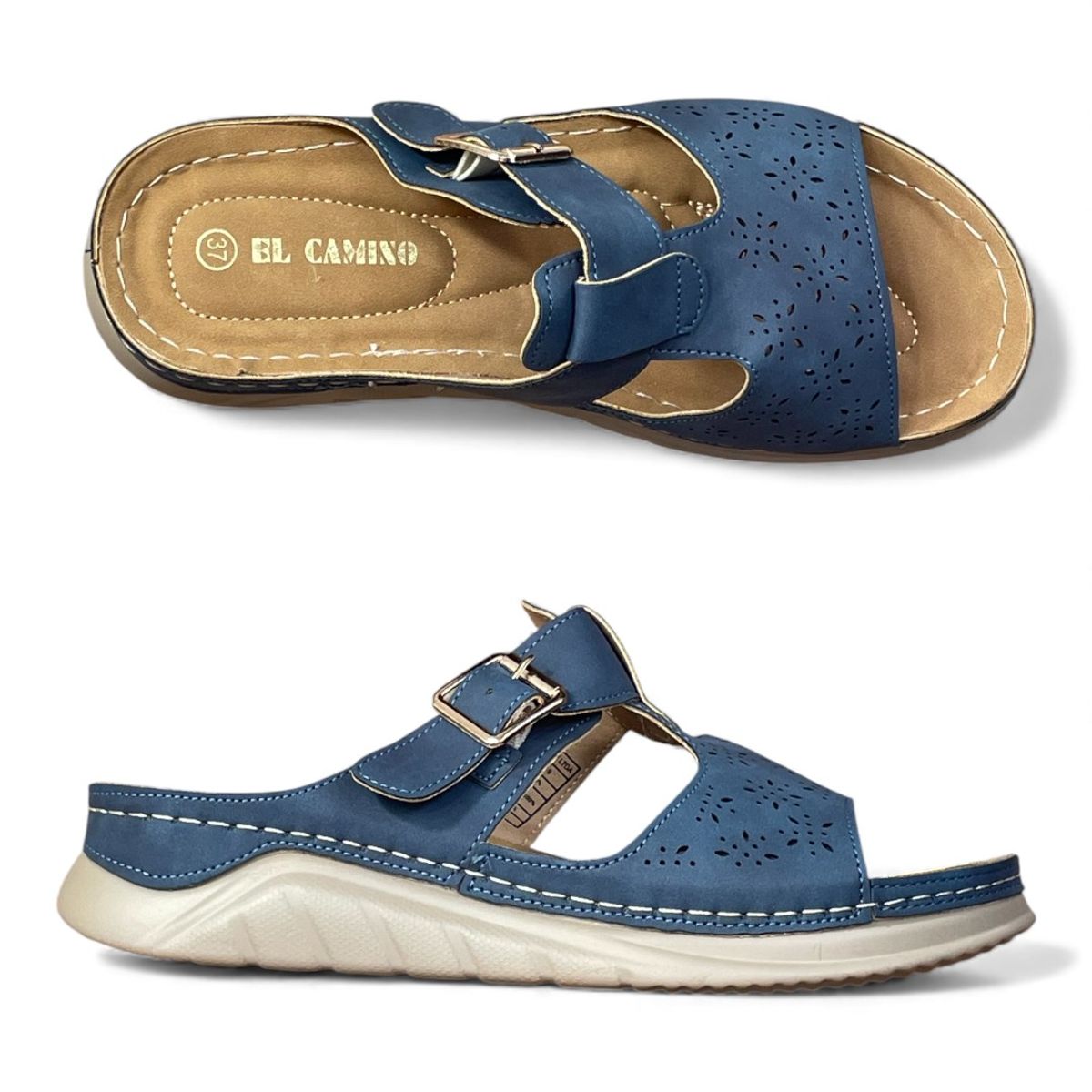 CARBIN - Sandalias Mujer Confort con Hebilla y Planta PU Antideslizante