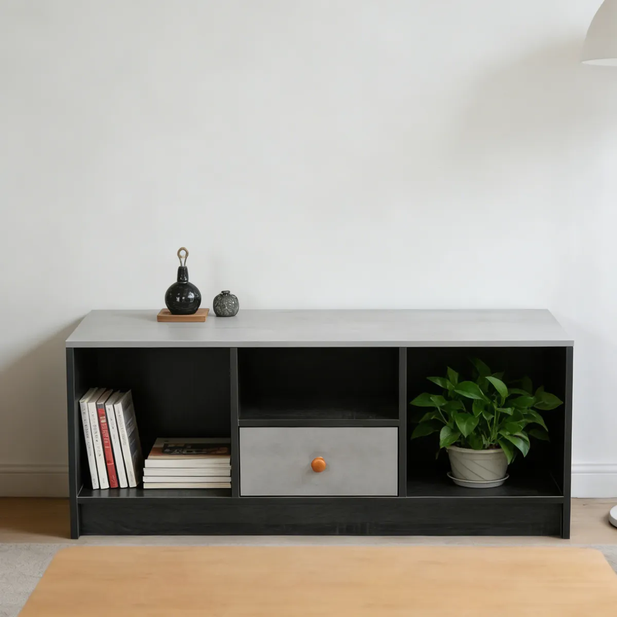 ROHE - Rack TV Para TV Pequeño Hasta 43 90x30x40 Cm Con 1 Cajón Negro Gris