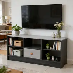 ROHE - Rack TV 55" 90*30*40 cm Gris Negro con 1 Cajones MDF