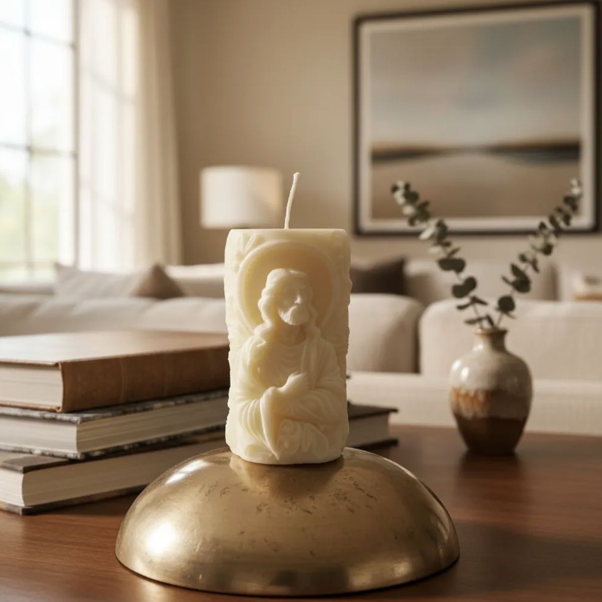 HAOKIDS - Vela Jesús para bautizo matrimonio confirmación u oración 7.5 cm souvenir de fé en cera de soja