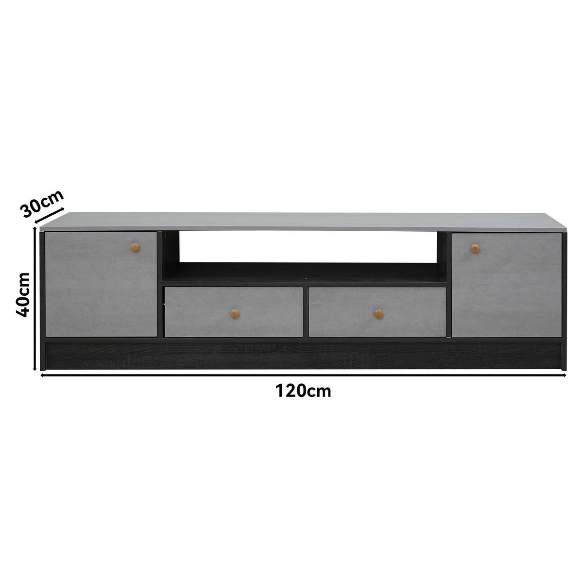 ROHE - Rack TV 55" 140*30*40 cm Gris Negro ROHE con 2 Cajones MDF