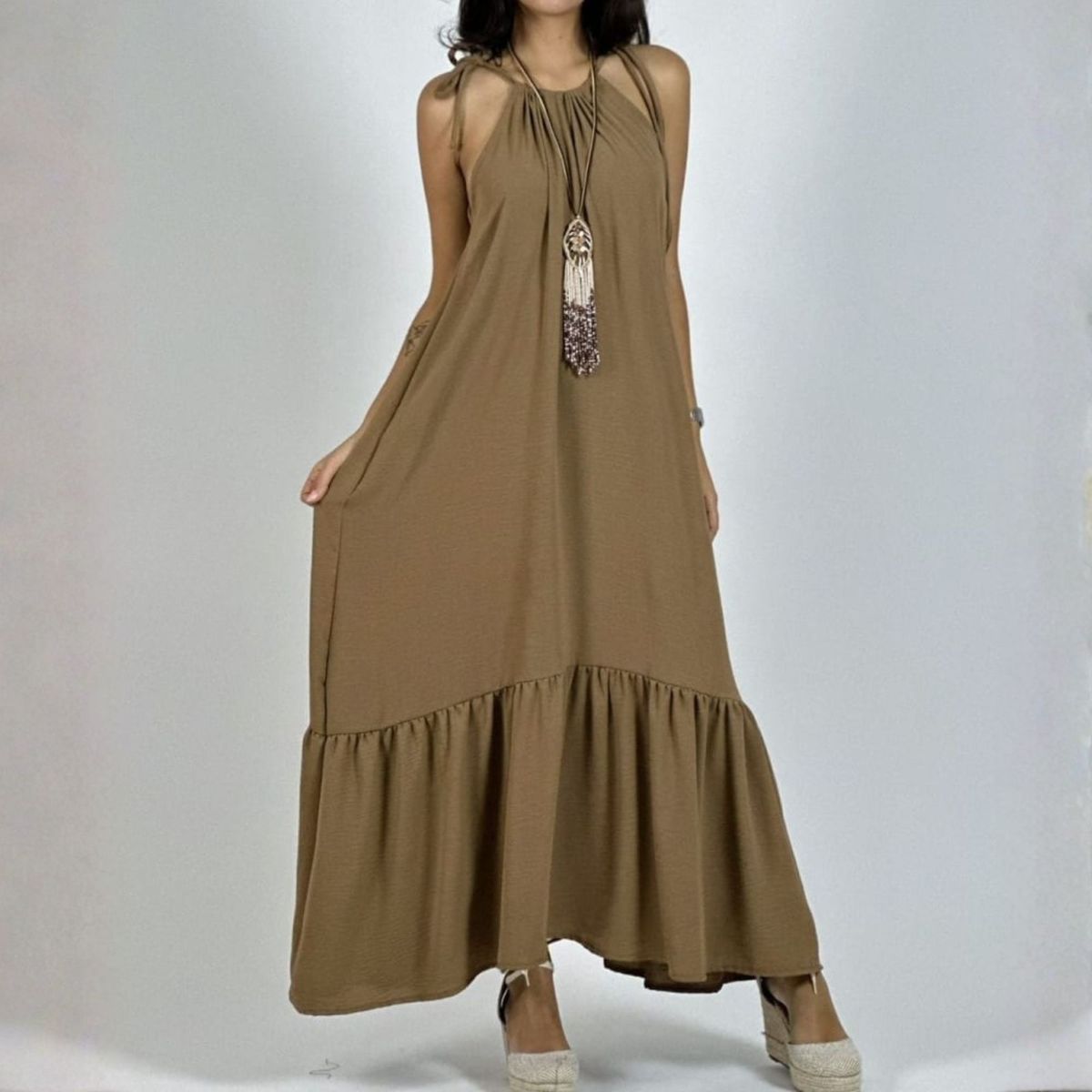 ARRAKASTA - Vestido talla única camel y  negro