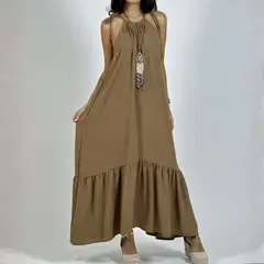 ARRAKASTA - Vestido talla única camel y negro
