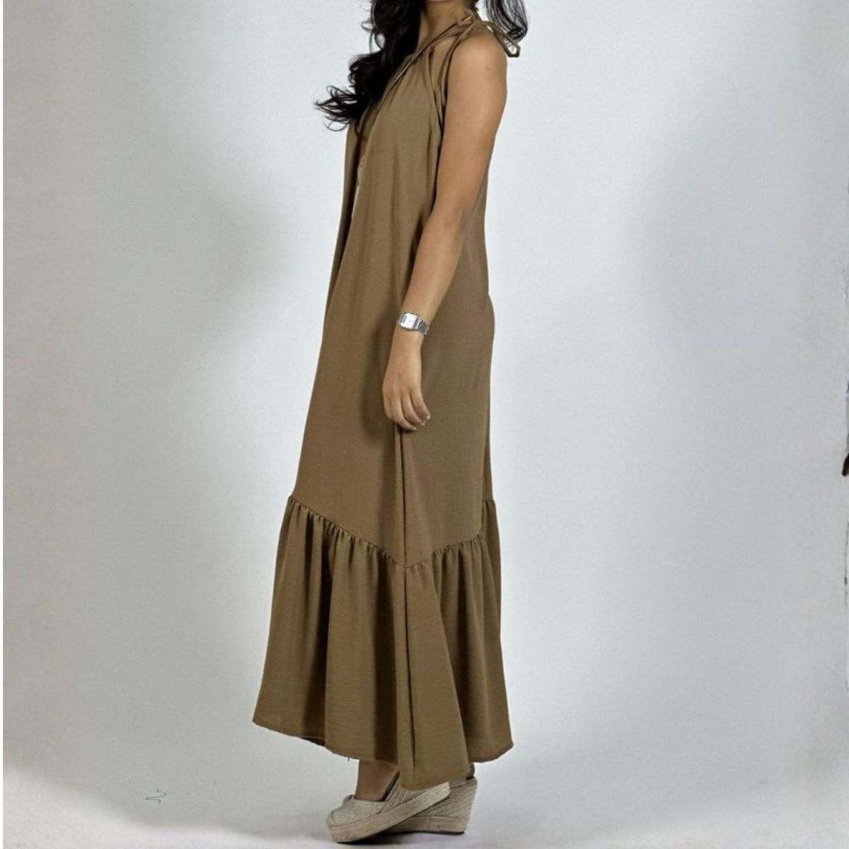 ARRAKASTA - Vestido talla única camel y  negro
