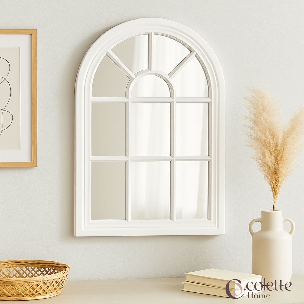 COLETTE - Espejo Tipo Ventana Estilo Farmhouse Blanco