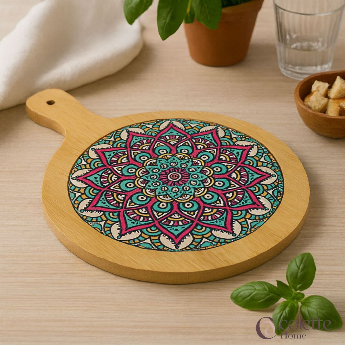 COLETTE - Tabla De Bambú Tipo Mosaico Para Picar Salvamanteles Cóctel Mándalas